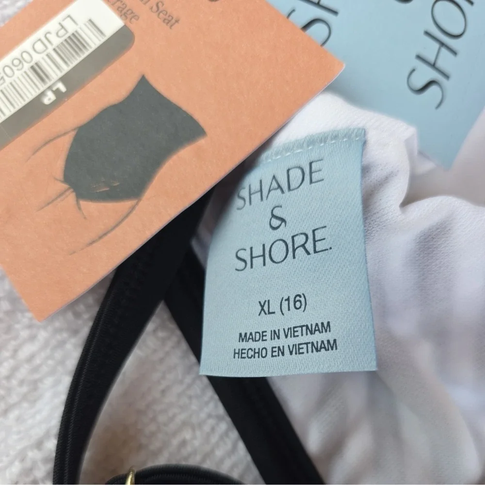 Shade & Shore Black And White Stripped Swimsuit One Piece XL Nautical NWT (388)